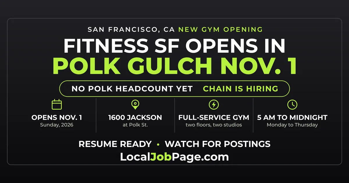Fitness SF Opens in Polk Gulch Nov. 1: What San Francisco Job Seekers Should Know