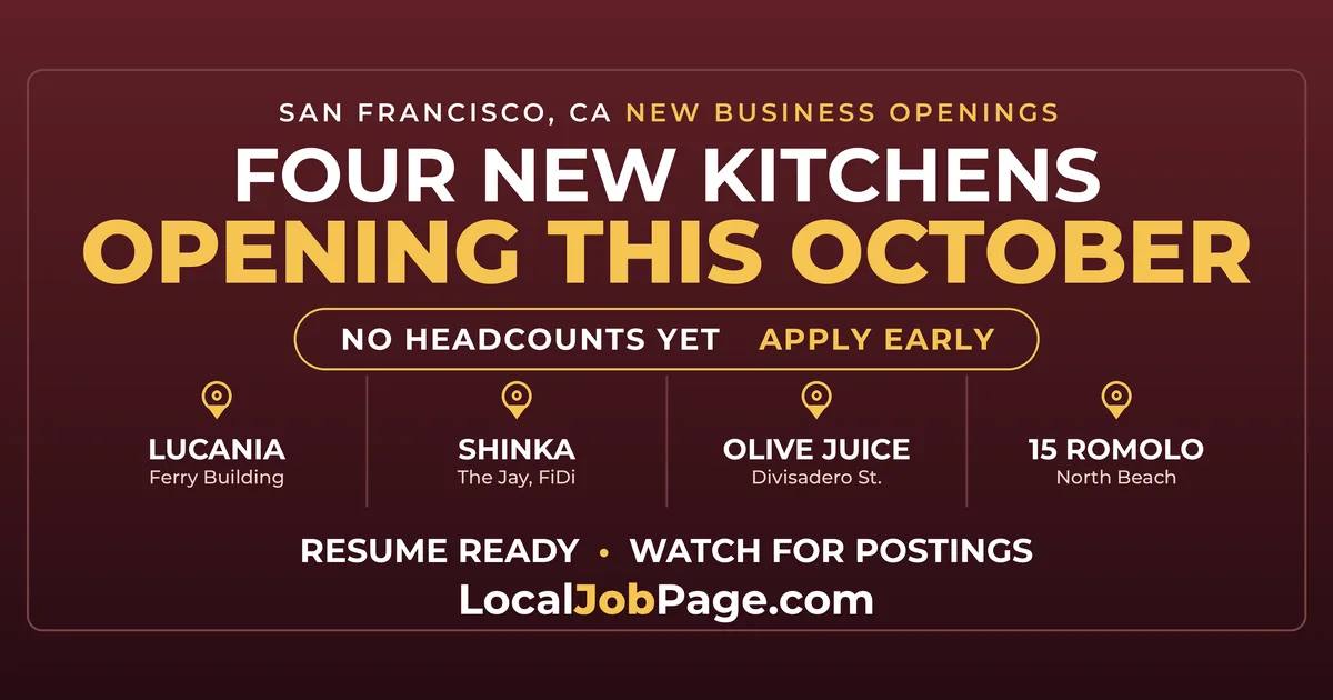 San Francisco's October Restaurant Openings: Where the Jobs Are